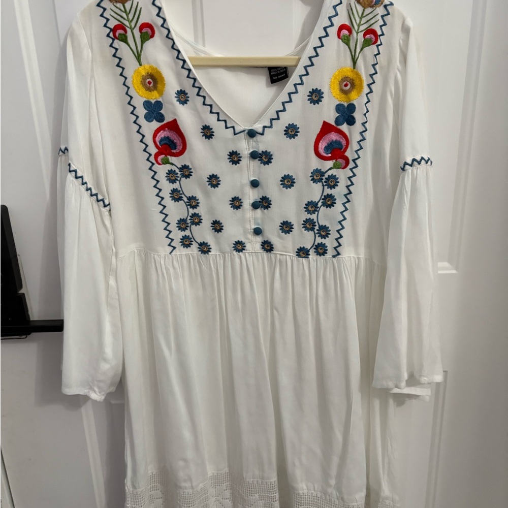 White Embroidered Boho Dress
